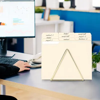 Demonstrates the product in a real-world office setting to show how it helps organize documents and files on a desk, making it relatable and practical for shoppers.