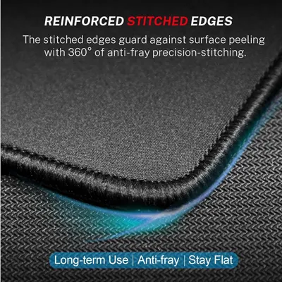 Highlights the physical construction of the product's stitched edges to demonstrate durability and anti-fraying protection, reassuring shoppers of long-term quality. Communicates multiple distinct…