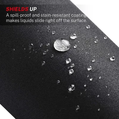 Demonstrates the product's protective coating that repels liquids, reassuring shoppers that the product is easy to clean and resistant to spills and stains.
