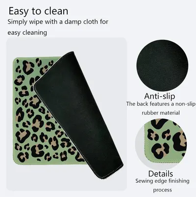 Communicates multiple product benefits in a segmented layout: easy maintenance, non-slip functionality, and quality construction details to reassure shoppers of the product's practical features.