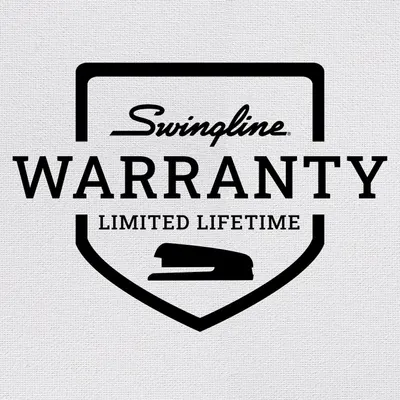 Communicates the Swingline brand's commitment to quality and customer confidence by prominently displaying their limited lifetime warranty coverage.
