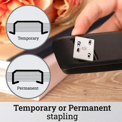 Communicates that the stapler offers both temporary and permanent stapling options, providing versatility and flexibility for different user needs.