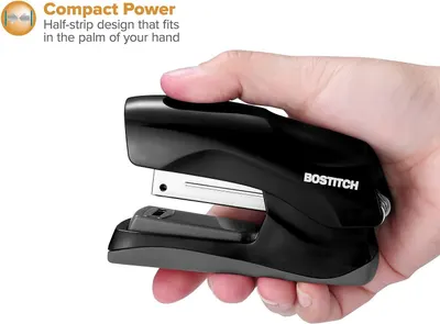 Demonstrates the stapler's compact, palm-sized design to reassure shoppers that it's portable and easy to handle for everyday use.