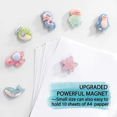 Communicates the magnet's holding capacity by stating it can hold 10 sheets of A4 paper, reassuring shoppers of its strong performance despite its small size. Highlights the upgraded magnet strength…