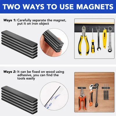 Demonstrates two different ways to install and use the magnetic tool holder, showing shoppers flexibility in mounting options and the product's practical tool storage capability. Shows multiple…