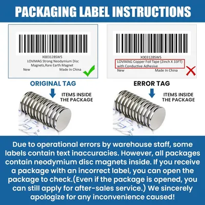 Educates customers on how to identify correct vs. incorrect packaging labels to ensure they receive the right product despite potential warehouse labeling errors.