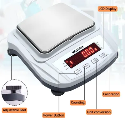This image breaks down the physical components and functional features of the digital scale, helping shoppers understand the product's structure and key operational elements.