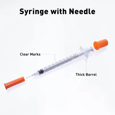 Highlights the physical components of the syringe, specifically the clear measurement marks and thick barrel, to help shoppers understand the product's construction and usability features.