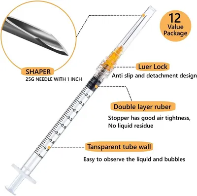 This image breaks down the physical components of the syringe to help shoppers understand its construction quality and functional design features.