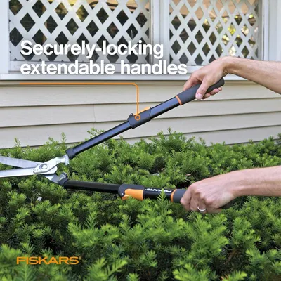 Highlights the locking mechanism of the extendable handles to reassure shoppers that the tool can be adjusted and secured safely for extended reach during use. Demonstrates the key benefit of…