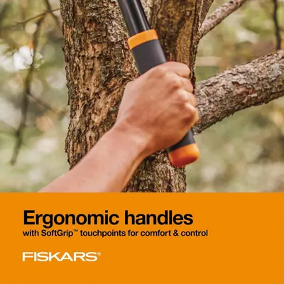 Highlights the ergonomic handle design with SoftGrip touchpoints to communicate comfort and control during use, reassuring shoppers that the tool is designed for ease of handling.