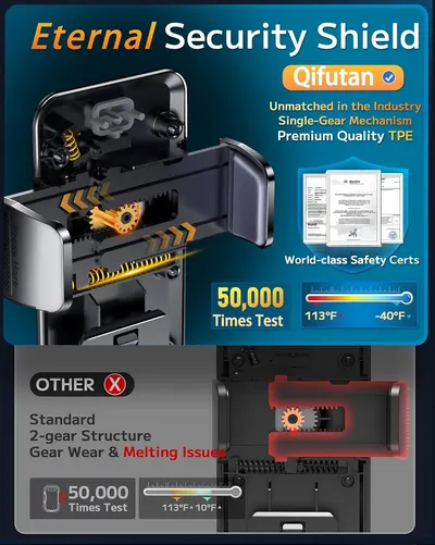 This image demonstrates the superiority of the Qifutan brand's security mechanism over generic competitors by showing its advanced single-gear design, premium materials, extensive durability testing…
