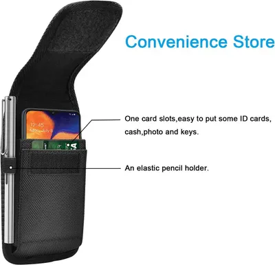 Highlights the physical components and storage features of the phone case, showing shoppers where they can store cards, cash, photos, keys, and a pencil for convenience.