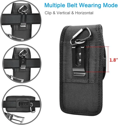 Demonstrates the product's versatility by showing three different ways to wear or attach the case to a belt, reassuring shoppers that it can adapt to their preferred carrying style. Provides the…