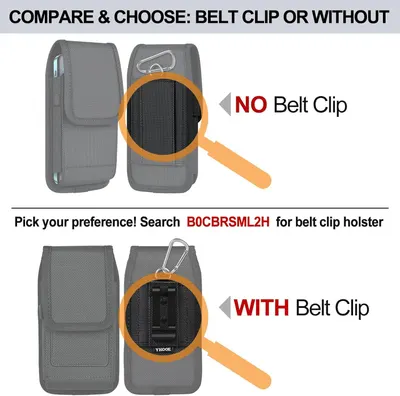 Helps shoppers choose between two variants of the same brand's product line by showing the difference between the belt clip and non-belt clip versions.