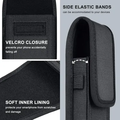 Highlights the physical components and construction details of the phone case to demonstrate its secure closure, flexible fit, and protective interior. Showcases multiple distinct benefits of the…