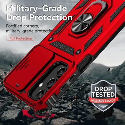 Communicates that the phone case provides military-grade drop protection with fortified corners to reassure shoppers about durability and device safety.