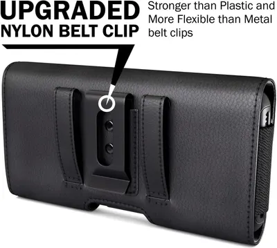 Highlights the upgraded nylon belt clip component, emphasizing its superior strength and flexibility compared to plastic and metal alternatives. Communicates the key benefit that the nylon belt clip…