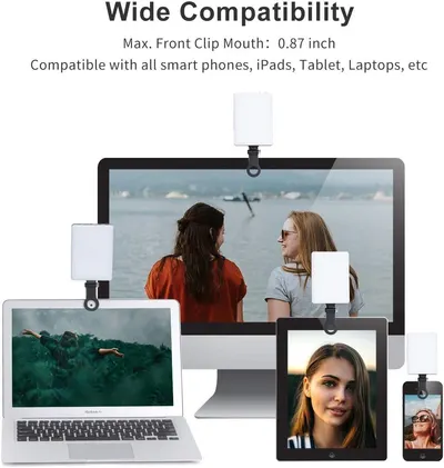 Demonstrates that the clip-on product works with multiple device types (smartphones, tablets, laptops, monitors) to reassure shoppers of its versatility and broad compatibility.