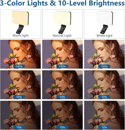 Demonstrates the product's adjustable color temperature options (warm, natural, white) and multiple brightness levels to show versatility and customization for different lighting needs.