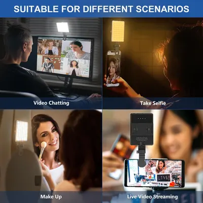 Demonstrates the versatility of the lighting product by showing four distinct real-world scenarios where it can be used, reassuring shoppers that it's suitable for various activities and environments.