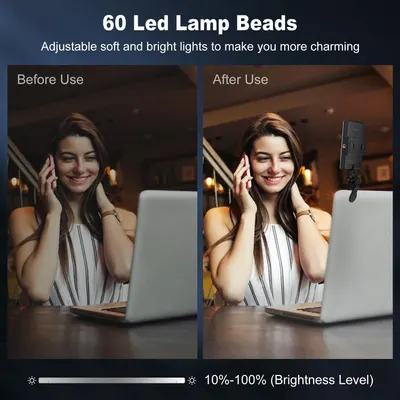Demonstrates the lighting transformation achieved by the product, showing improved brightness and visibility in video calls or content creation to prove the product's effectiveness. Highlights the…