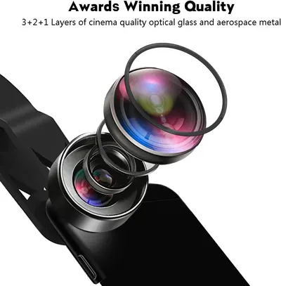 Demonstrates the sophisticated internal construction of the camera lens by showing the exploded view of multiple glass layers and metal components, emphasizing the premium quality and engineering…