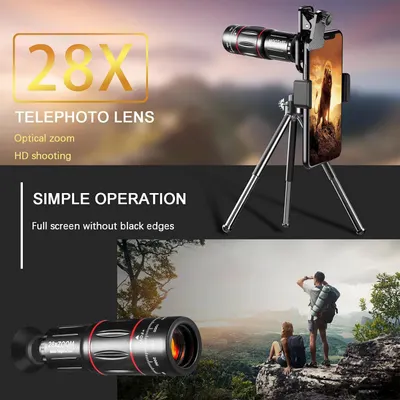 Highlights the impressive 28X optical zoom capability to communicate the product's powerful magnification performance for telephoto photography. Communicates ease of use and quality output,…