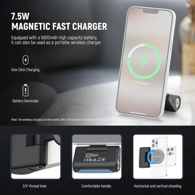 Communicates multiple distinct benefits of the magnetic charger including fast charging capability, high battery capacity, ease of use features, and versatile mounting options to demonstrate the…