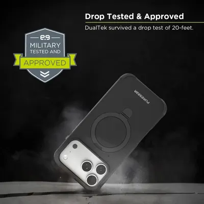 Communicates the product's extreme durability by highlighting that it survived a 20-foot drop test and is military-grade approved, reassuring shoppers of superior protection. Emphasizes the phone…