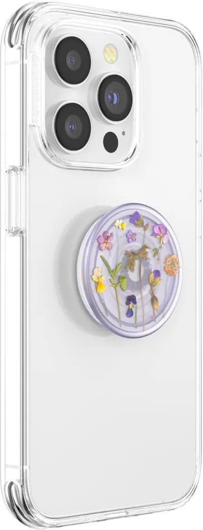 Shows the product clearly on a white background to give shoppers a clean, unobstructed view of the phone case design and included pop socket accessory.
