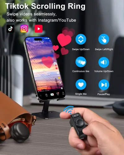 Demonstrates how to use the scrolling ring accessory to control social media apps remotely with various swipe and interaction gestures. Showcases the multiple control capabilities of the device…