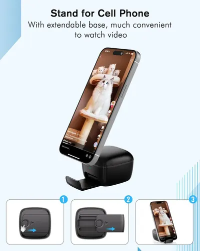 Demonstrates how to set up and use the extendable base feature in three simple steps, showing shoppers how the product transforms into a convenient hands-free video viewing stand. Highlights the…