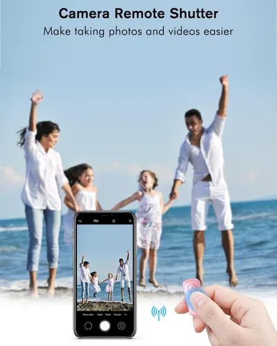Demonstrates how to use the camera remote shutter to take photos from a distance, showing the ease of capturing family moments hands-free. Highlights the convenience of taking photos and videos…