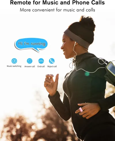 Demonstrates multiple call and music control functions available via the product's remote, reassuring shoppers of hands-free convenience during activities like running.