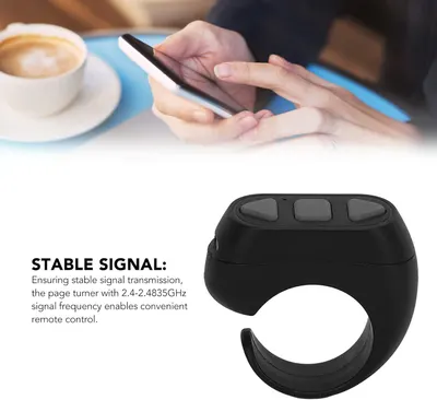 Communicates that the page turner device provides reliable wireless connectivity with 2.4-2.4835GHz signal frequency for convenient remote control.