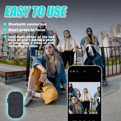 Demonstrates how to use the Bluetooth remote control to take photos and videos, reassuring shoppers that the product is simple and convenient to operate. Communicates the ease of use benefit through…