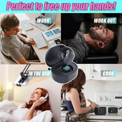 Demonstrates the product's versatility by showing it can be used in multiple real-world scenarios (work, workout, relaxing in bed, cooking), reassuring shoppers that the wireless earbuds fit…