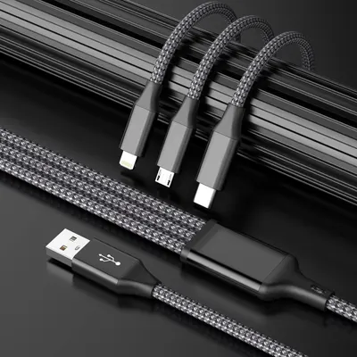 Demonstrates that this single cable can charge multiple device types (Lightning, Micro-USB, and USB-C), providing versatility and convenience for users with different devices.