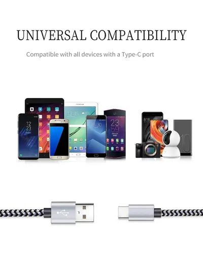 Demonstrates that the cable is compatible with a wide range of devices including smartphones, tablets, cameras, and other electronics with Type-C ports, reassuring shoppers of its versatility.