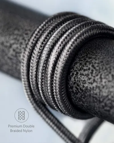 Highlights the premium material construction and quality of the braided nylon cable to reassure shoppers of durability and superior craftsmanship.
