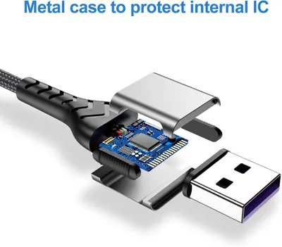 This image shows the internal construction of the USB cable, highlighting the metal case that protects the internal IC chip to reassure shoppers of the product's durability and quality engineering.…