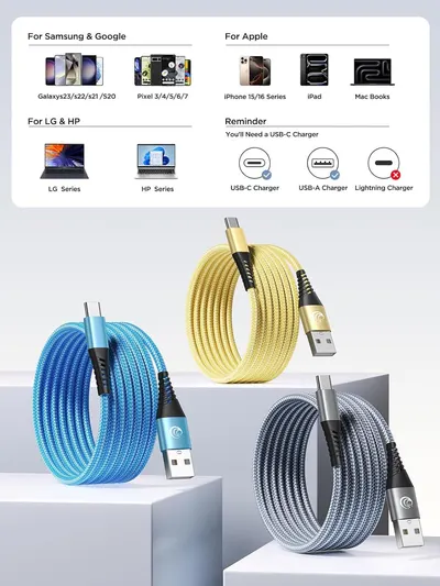 Shows shoppers which devices and brands the charging cable is compatible with, helping them confirm it will work with their specific phone, tablet, or laptop.