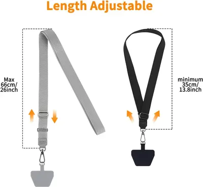 Communicates that the strap is adjustable between 35cm (minimum) and 66cm (maximum), reassuring shoppers about fit flexibility and customization. Highlights the key benefit of adjustability, showing…
