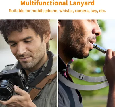 Demonstrates the lanyard's versatility by showing it can be used for multiple items like cameras and whistles, reassuring shoppers of its multifunctional value.
