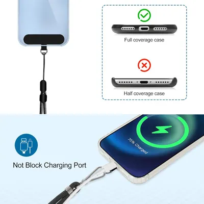 Communicates that the phone case provides full coverage protection while maintaining complete access to the charging port, addressing common compatibility concerns with phone accessories.