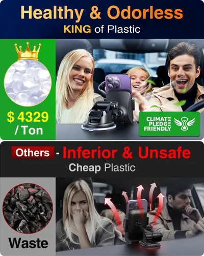 This image contrasts the advertised product as healthy, odorless, and climate-friendly against competitors' inferior, unsafe, and cheap plastic alternatives to establish superiority and reassure…