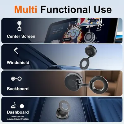Demonstrates the product's versatility by showing four different mounting locations where the product can be used in a vehicle, reassuring shoppers that it adapts to their preferred setup.
