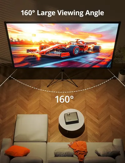 Communicates the product's 160-degree viewing angle capability to reassure shoppers that multiple people can watch comfortably from different positions in the room. Demonstrates the benefit of the…