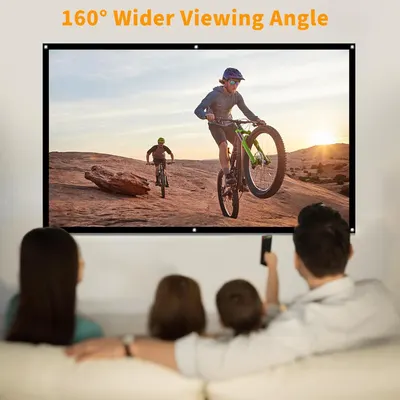 Communicates the projector screen's wide 160-degree viewing angle capability, reassuring shoppers that multiple viewers can watch comfortably from different positions in the room.